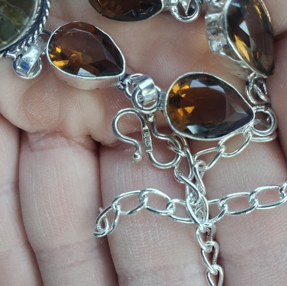 New Ammonite Fossil and Smoky Topaz 925 Silver Necklace. - Picture 14 of 15